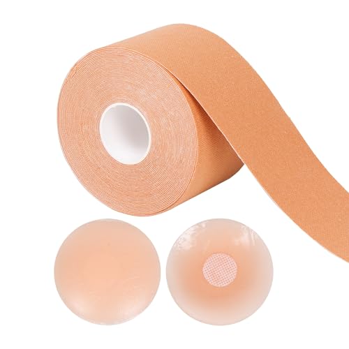 Albert Austin Boob Tape With 2 Soft Reusable Silicone Nipple Covers 7M Long Adhesive Tit Tape Skin Friendly Booby Tape Fits All Breast Sizes Breast Br
