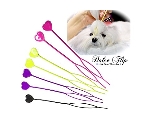 Dolce Flip Pink and Bonus Free Top Knot Bands - Maltese Grooming Tool Pinky Pink - Maltese Ponytail Flip (1 Pair) Top Knot Styling Tool - Maltese Obsession Hair Tool