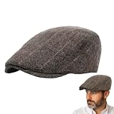 Flat Caps for Men UK, Men's Tweed Flat Cap, Adjustable Fashion Newsboy Irish Beret Hat, Peaky Blinders Hat for Driving, Hiking, Golf, Cold Weather, Fits Head Size 55-59cm, Light Gray