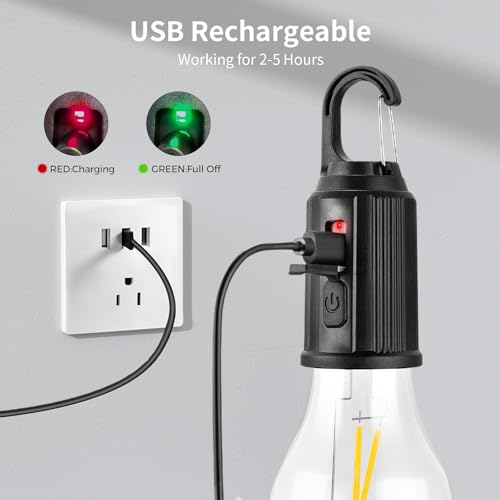 Angju Rechargeable Camping Light, 4 Packs Hanging Tent Light Bulb with Hook, 3 Lighting Modes Tent Lamp for Camping, Hiking, Backpacking, Emergency Outage