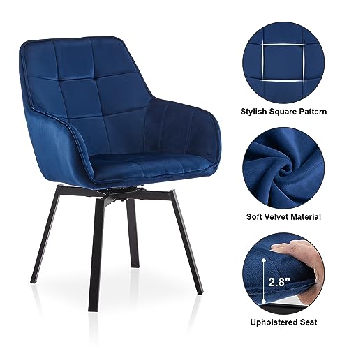 Set of 2 Modern Blue Swivel Armchairs with Velvet Upholstery for Home Office or Dining