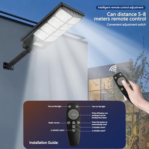 Solar Lights Outdoor, 500W LED Solar Powered Motion Sensor Flood Lights, with Remote, Dusk to Dawn IP66 Waterpro Solar Security Wall Lights,for Exterior Wall, Patio, Yard, Deck, Garden