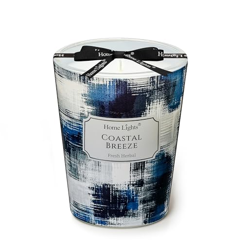 HomeLights Vela en frasco grande | Velas perfumadas de larga duración de un mecha, vela de cera de soja natural de 6.7oz para el hogar, con diseño minimalista escandinavo, brisa costera