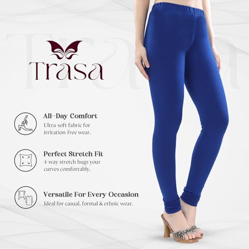 Image of TRASA Ultra Soft Cotton 4 Way Stretchable Churidar Solid Regular and Plus 20 Colours Leggings for Womens and Girls -Sizes :-M, L, XL, 2XL, 3XL, 4XL, 5XL, 6XL