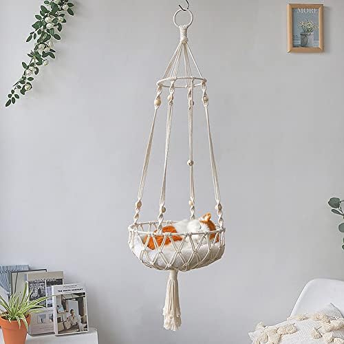 Hanging Cat Hammock Bed, Bohemia Handwoven Macrame Cat Swing Bed, Hanging Cat Bed for Sleeping, Playing and Lounging, Hanging Pet Bed for Indoor Outdoor Home Decor