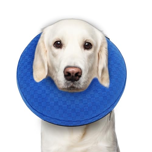 Image of Inflatable Dog Cone Collar After Surgery, Soft Dog Cone for Large Medium Small Dogs and Cats, Adjustable Blow up Neck Donut, Pet Recovery E Collar Alternative Not Block Vision(Blue,M)