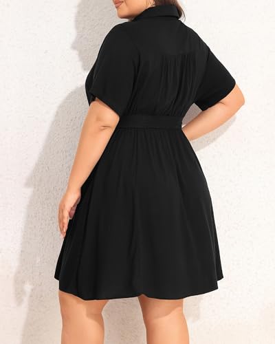 Image of Talisea Plus Size Summer Shirt Dress with Pockets for Women