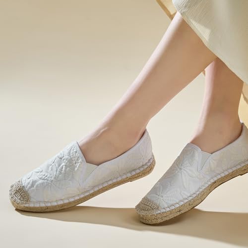 Womens Extra Wide Width Ballet Flats Shoes White Flats Dress Flats Comfortable Casual Loafer Shoes 6