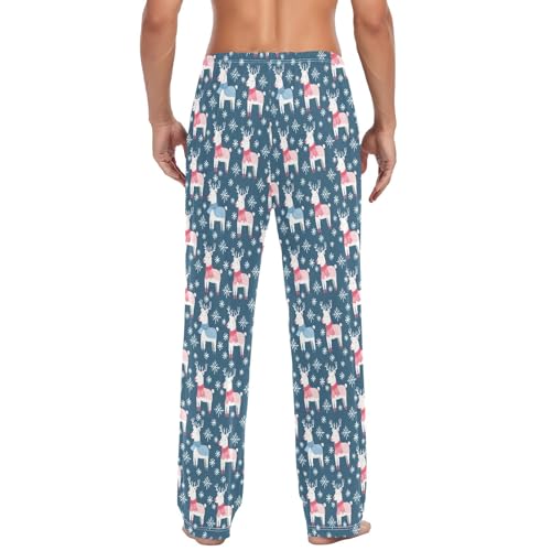 Mens Cotton Pajama Pants Sleep Lounge Pj Bottoms Sleepwear with Pockets Drawstring S Deer Scarf3
