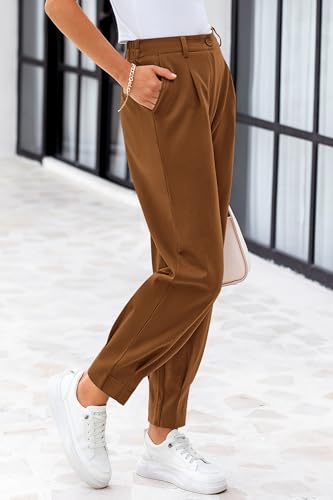 PRETTYGARDEN Womens Dress Pants Business Casual 2026 Trendy High Waisted Ankle Length Dressy Trousers Slacks Work Clothes (Brown,X-Small) — view 3