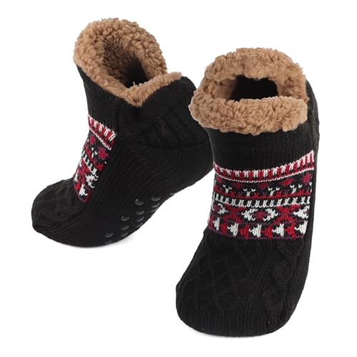 Greenery-GRE Mens Thermal Fleece Lined Slipper Socks with Non Slip Soles Winter Warmth Thick Knit Floor Socks Cozy Wool Indoor Home Boots