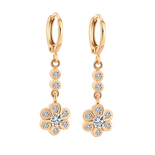 Boucles d'oreilles en Or 9k pour femmes avec pendants fleurs élégants