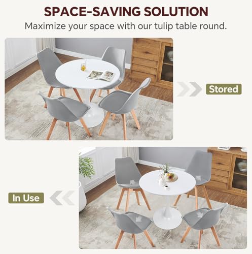 Image of Round Dining Table 31.5 inch White Tulip Table with Pedestal Base for 2-4 People Small Space - Kitchen Living Room Cafe