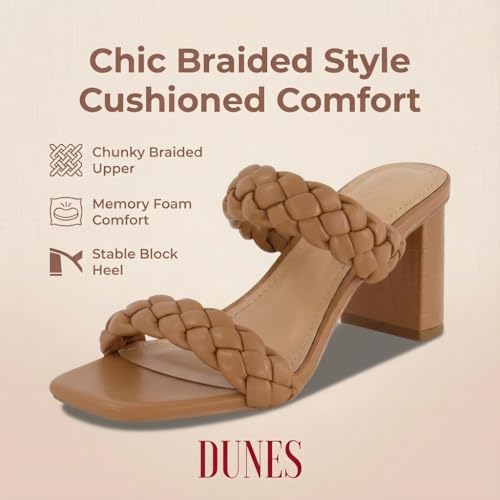 Image of Dunes Iris Chunky Braided Heel Sandals for Women, Block Heel Square Toe Summer Sandals with Memory Foam