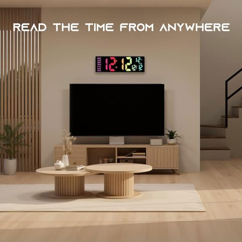 16.5" Large Digital Wall Clock with Remote Control, RGB Atmosphere Lights with 11 Scenes Mode, Dual Alarms with Big LED Display, Auto DST, Temperature for Living Room Gaming - Image 4