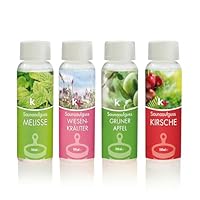 Saunaaufguss-Set 4er Altes Land | Melisse, Wiesenkräuter, Grüner Apfel & Kirsche | 4x100 ml Sauna Aufgussmittel | Made in Germany | Intensives Aroma