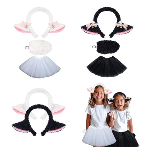 Schaf, Tierkostüm, Zubehör, Stirnband, Schwanz, Rock, Halloween, Lamm, Outfit für Damen, Mädchen, Halloween, Cosplay, niedliches Schaf-Stirnband, Schwarze Ohren ohneB, One size