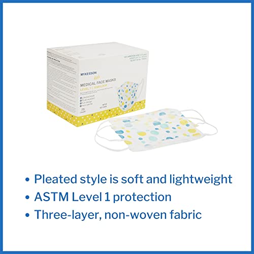 McKesson Kids' Medical Face Masks, Level 1 - Pleated with Ear Loops, Non-Sterile, Blue and Yellow Polka Dots - Fits Kids 4 to 12 Years Old, 5.5 in x 3.35 in, 75 Count, 1 Pack - image 2