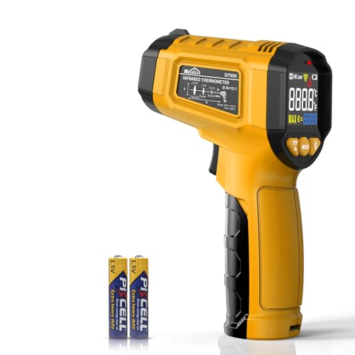Infrared Thermometer Gun,SQECH Laser Thermometer Gun -58℉～1112℉(-50℃～600℃),Non-Contact Temperature Gun with Adjustable Emissivity&amp;Color Backlight for Cooking, Pizza Oven,BBQ,Fridge,Engine,HVAC(Yellow)