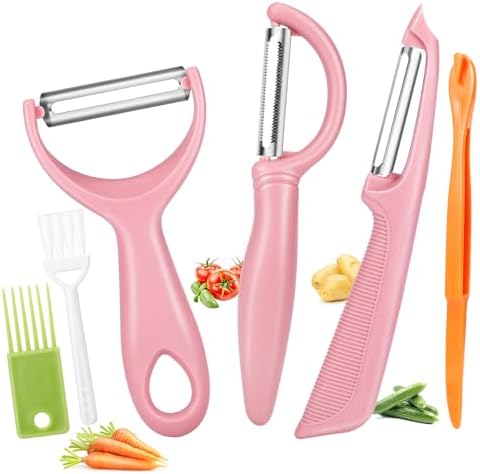 Senbowe Upgrade Potato Peeler for Kitchen, 6PCS Stainless Steel Vegetable Peeler, I and Y Veggie Food Peeler for Apple Fruit Carrot Zucchini Cucumber,Good Grip Makes Peeling Very Easy (Pink)