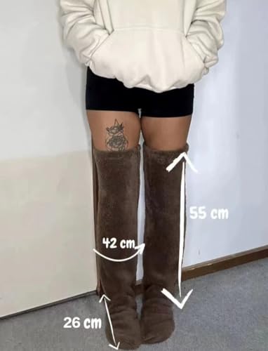 Image of Rungion 2 pairs Furry Leg Warmers for Women Men Warm Fuzzy Plush Over Knee Stockings Soft Long Tight High Socks Leg Cover