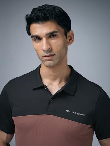 Image of TECHNOSPORT Men's Slim Fit Color Block Half Sleeve Polo Neck T-Shirt with Technocool+, UPF50+ Sun Protection for Gym, Sports & Regular Use