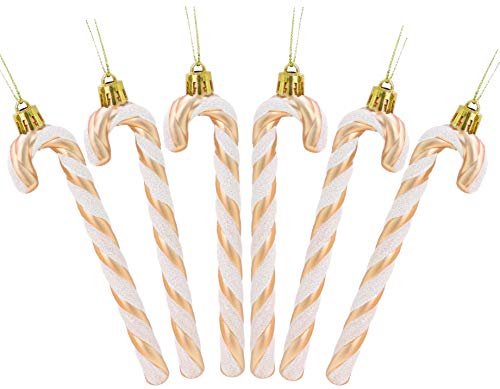 Christmas Concepts Pack of 6 - 13cm Glitter Candy Cane Christmas Tree Decorations / Ornaments (Rose Gold & White)