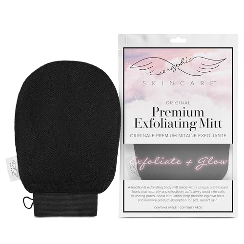 Seraphic Skincare Korean Exfoliating Mitts (1pc) Exfoliator Gloves Visibly Lift Away Dead Skin, Great for Spray Tan Removal or Keratosis Pilaris, Body Scrub Made of 100% Viscose Fiber