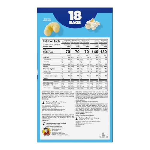 Image of SkinnyPop Family Favorites Variety Pack, Original and White Cheddar Popcorn, Dot's Original and Honey Mustard Pretzels, Pirate's Booty Aged White Cheddar, 0.5oz and 1oz Bags (18 Count)