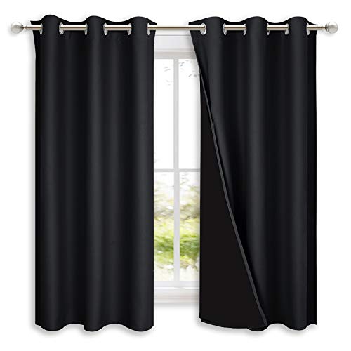 NICETOWN Complete 100% Blackout Curtain Set, Thermal Insulated & Energy Efficiency Window Draperies with Black Liner, Noise Reducing Short Curtains fo