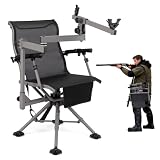GYMAX Hunting Chair with Gun Rest, 360° Swivel Hunting Blind Chair w/Adjustable Height & Armrest, All-Terrain Duck Feet, Shoulder Strap, 330 LBS Folding Outdoor Ground Blind Seat (Rotating Gun Rest)