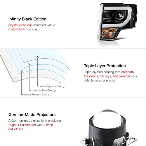 [For 2013-2014 Ford F150 Pickup Truck Xenon Hid Model] Oled Neon Tube Black Projector Headlight Headlamp Assembly, Driver & Passenger Side #TOP4