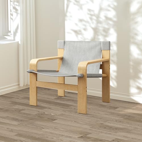 Sillón de tela moderno blanco con estructura de madera miniatura 3