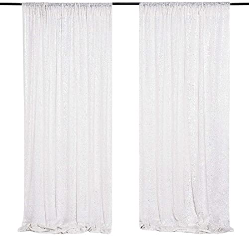 Cortina de Fondo Blanco con Lentejuelas 4FTx8FT 2 Paneles miniatura 1