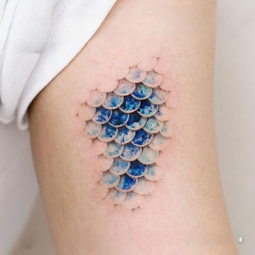 Mermaid Scales Temporary Tattoo」Waterproof Fake Tattoo Sticker - Ocean Blue Sea Princess Arm/Ankle Body Art for Women, Party Festival Makeup Decoration
