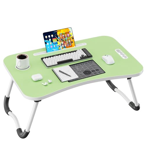 Image of Folding Lap Desk, 23.6 Inch Wood Laptop Bed Desk with Cup Holder, Portable Bed Table for Working Writing Reading & Eating for Bed, Sofa, Couch, Floor - Green