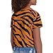 OZELANSAY Tiger Stripe Print Crop Top for Girls Short Sleeve Orange Summer T Shirt Size 13-14 Cute Crop Top for Girls Casual Playwear Blouse Tees