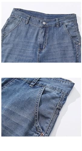 Men Summer Lyocell Thin Work Wear Slacks Jogger Retro Blue Wide Leg Trousers Streetwear Fabric Jeans2