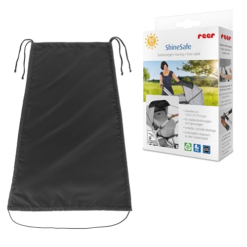 reer ShineSafe Sonnensegel | UV Schutz (UPF 80+) | universal passend für Kombi-Kinderwagen & Sportwagen | Sonnenschutz & Windschutz | aus 100% rPET-Pongee | Einfache Anbringung | Schwarz