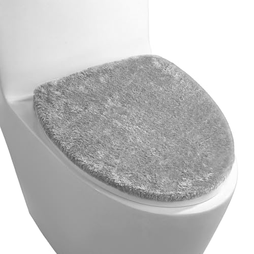 Toilet Seat Lid Cover Gray Microfiber Toilet Lid Cover Non-Slip Soft Toilets Covers Durable Adjustable Stretch Fuzzy Seat Covers Absorbent Machine Washable Fits Most Toilets Lids