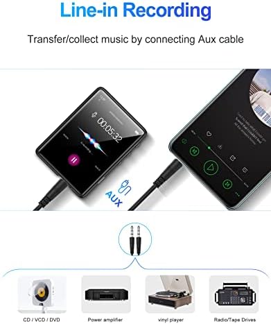 joliker 32GB MP3 Player Bluetooth 5.0, Portable High Fidelity Lossless Sound Quality Music Player, 2.4 IN Full Touch Screen with Speaker, FM Radio, Voice Recording, E-book, Support up to 128GB