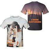 Custom T Shirts, Personlized Tee Shirt All Over Print, Add Your Image T-Shirt Add Your Text Photo Front/Back Print L