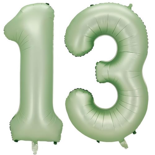 Image of Sage Green Number 13 Balloon,13 Balloon for Birthday Party Decorations | 13 Number Balloon,40 Inch 13 balloons,Helium-fillable,13 Foil Mylar Balloons,for Boys Girls Birthday Party Decorations