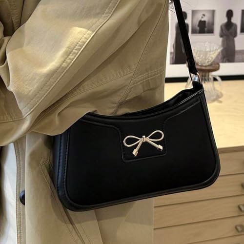 Shoulder Bag for Women,Y2K Bow Leather Handbag Shopper Tote Underarm Purses for Women Purse with Zipper Travel Handbag2