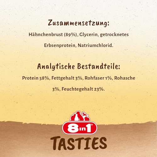 8in1 Tasties Chicken Breasts Hunde-Snack - getreidefreie Leckerlis aus köstlicher Hähnchenbrust, 85 g