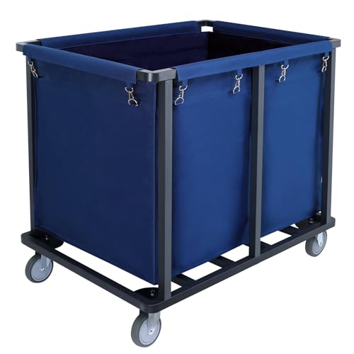 Supiezent Commercial Laundry Cart with Wheels,600 lbs Industrial Laundry Cart with Steel Frame and Oxford Cloth Bag,Rolling Heavy Duty Laundry Cart with Wheels for Hotel,Housekeeping,400L(Blue)
