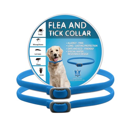 BKEPDY Hundehalsband 2 Stück Effektiver Schutz vor Ungeziefern Wasserdicht Einstellbares Floh und Zeckenschutz für Hunde Alle Größen und Rassen (Blau-1)