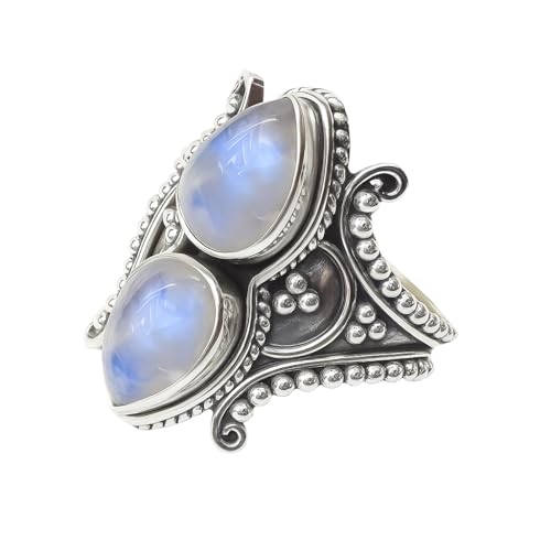 Handmade 925 Sterling Silver Double Pear Cabochon Bohemian Vintag...