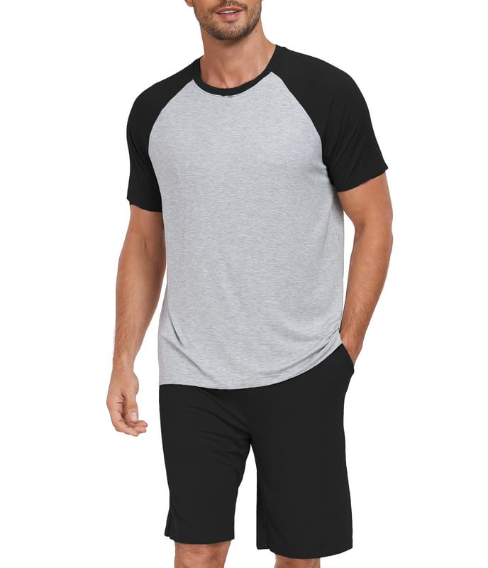 Image of CF Mens Bamboo Pajama Sets Shorts Summer 2 Piece Sleepwear Shorts Lightweight Mens Pajamas Rayon Cool Pjs Set Loungewear