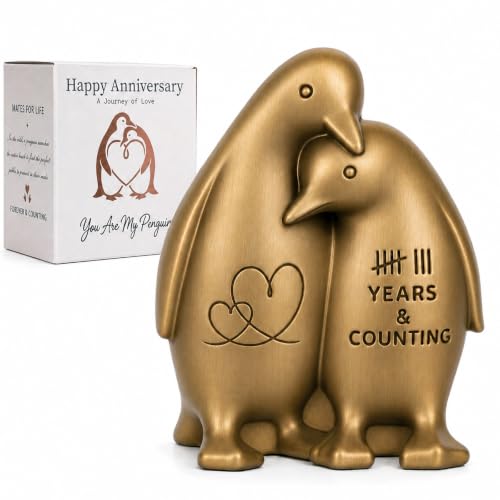 Product Image of the cheerybox 8 Year Anniversary Bronze Gifts for Couples, 8th Wedding Penguin Figurine Keepsake, Romantic Milestone Present for Him Her Wife Husband Men Women, Resin Statue Souvenir Home Room Desk Decor